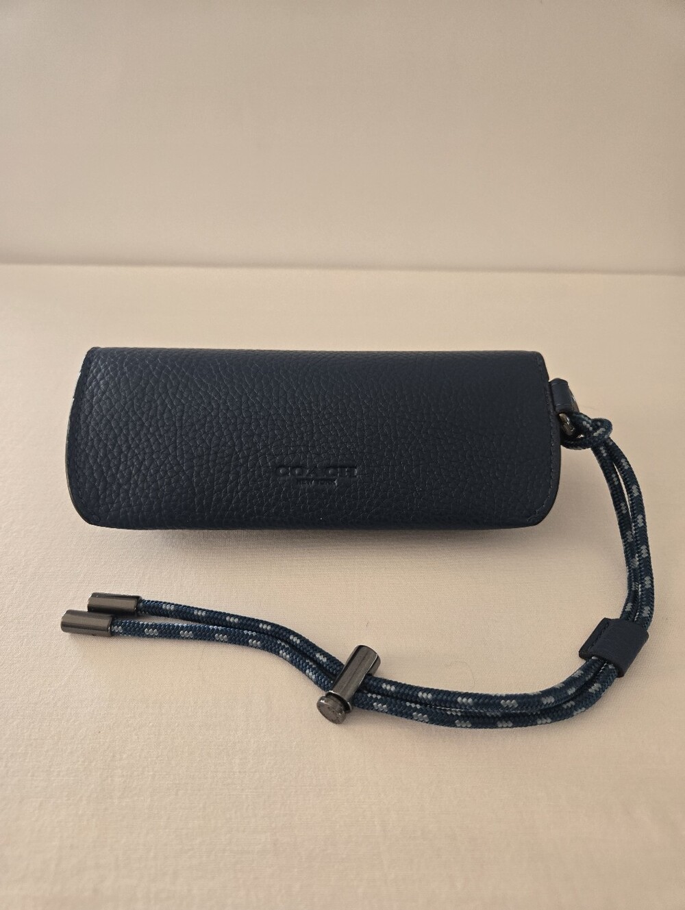 Coach Jewel Blue Pebbled Leather Eyewear Case with Woven Wrist Cord - Picture 7 of 12
